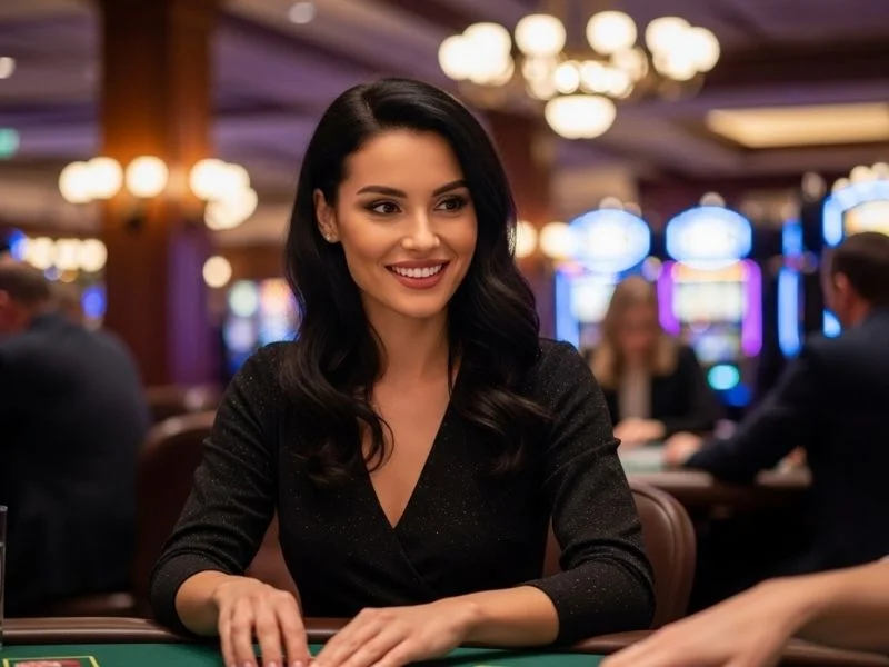 Woman grinning while playing poker at Casino Espanol de Manila