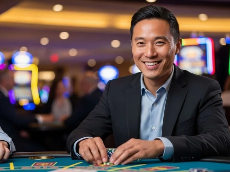 Man placing a bet at a baccarat table in Casino Filipino Tagaytay