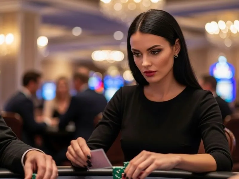 Woman enjoying casino card games, representing excitement with the S5 Casino App.