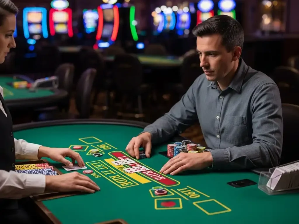 Focused casino player placing bets at a table after galaxy88 casino com register.