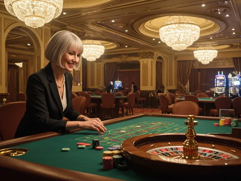 Businesswoman enjoying a casino gaming experience at AU777 Online Casino.