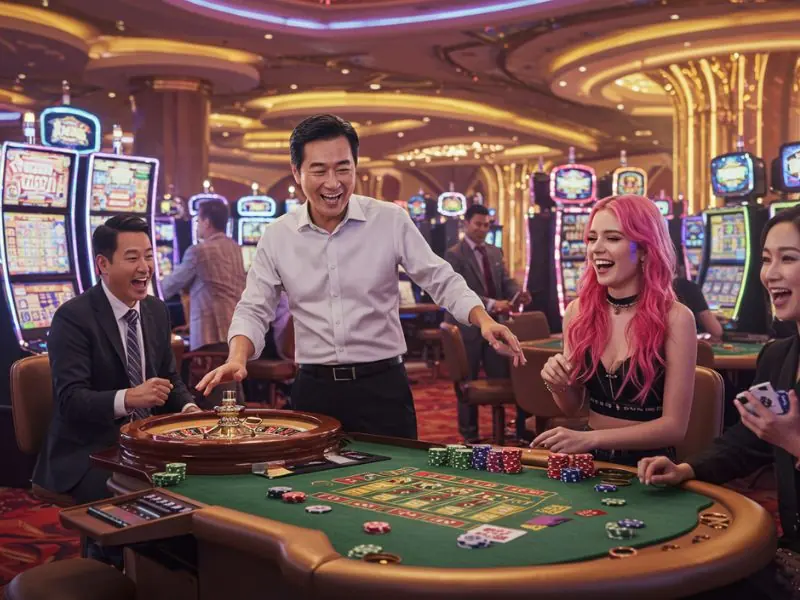 Friends excitedly playing roulette together at JK4 Online Casino.