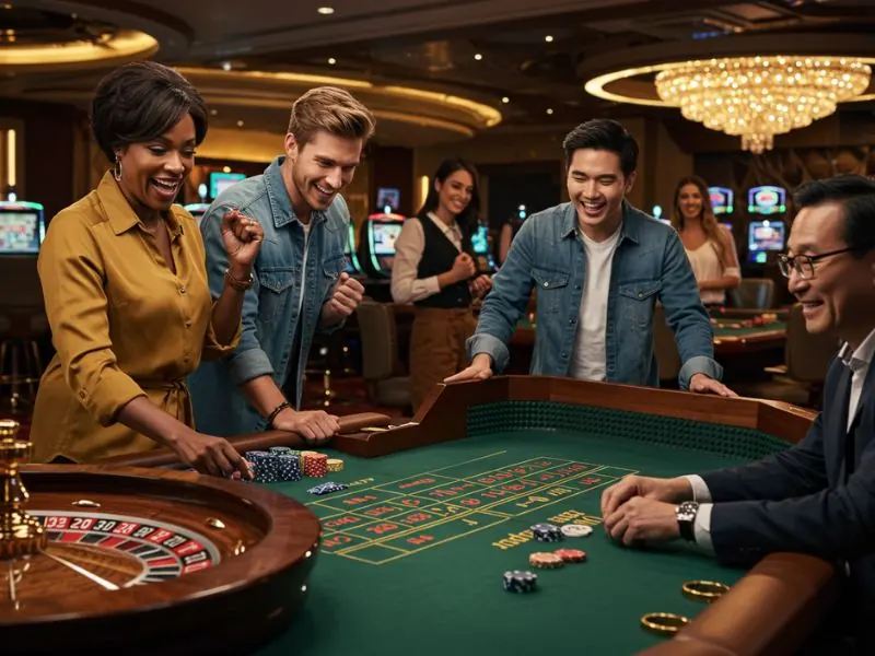 Happy family enjoying playing casino games together at JK4 Online Casino.