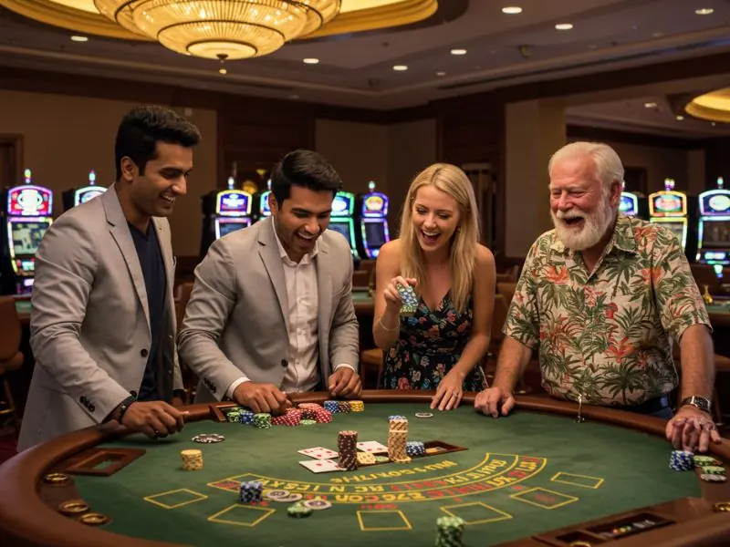 Happy family enjoying playing casino games together at ME777 Online Casino.