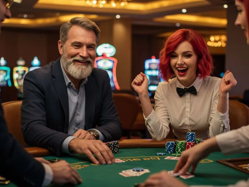 Happy player cheering after winning a game at Winhq.com Casino.