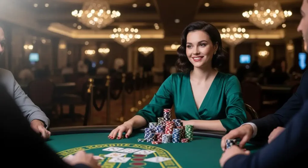 Excited player celebrating with chips during a poker session at online paypal casino.