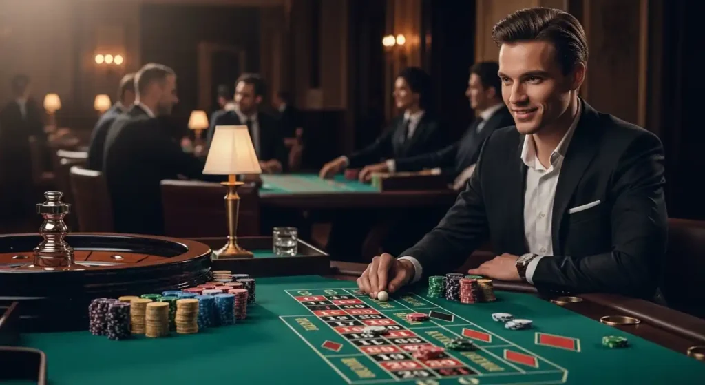 Smiling casino guest celebrating a roulette win at Pacquiao Online Casino.