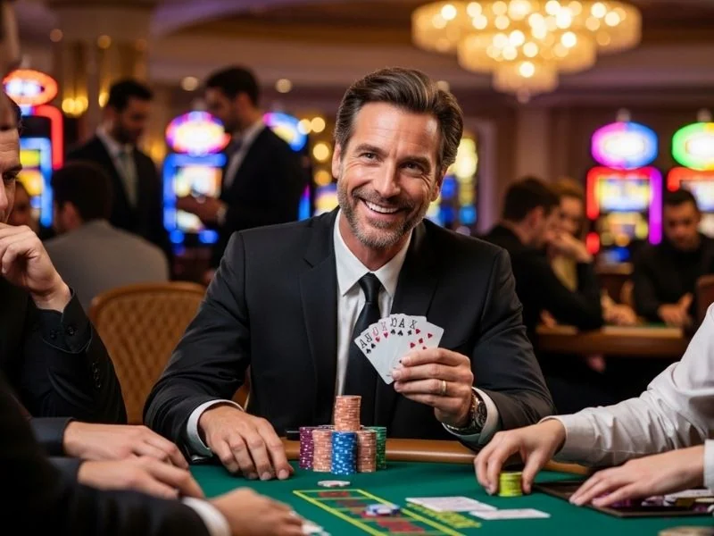 Casino street man enjoying the entire experience at casino while immersed in a fun, engaging, and entertaining gaming atmosphere