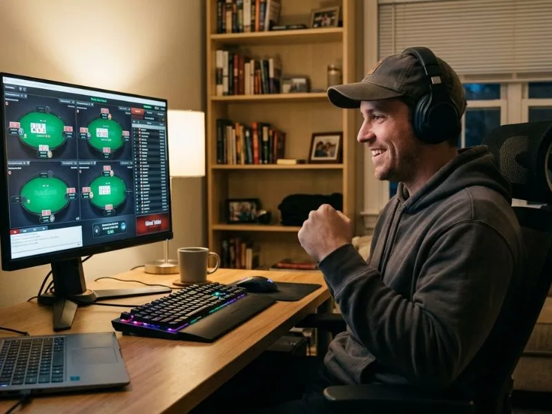 A woman selecting her favorite slot game at the biggest online casino