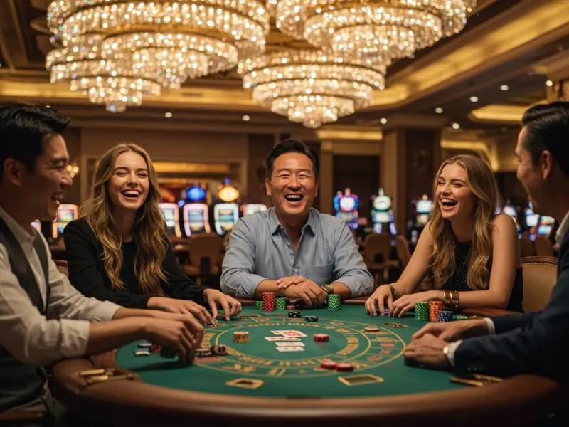 A happy family enjoying online casino games together after logging in at bmy12-online-casino-login.