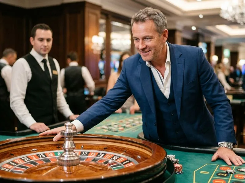 Milton 888 online casino player confidently spinning the roulette wheel during a game