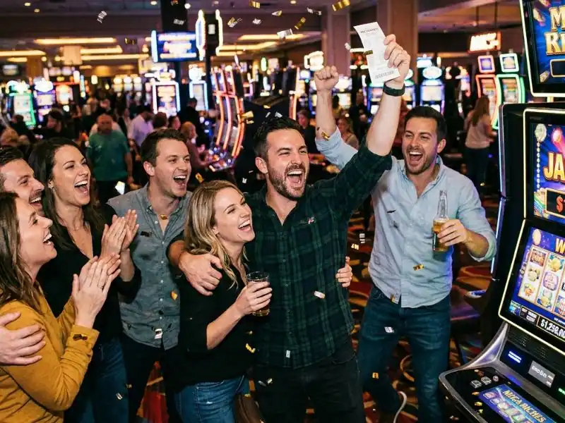 Friends celebrating a jackpot win at popular online casinos