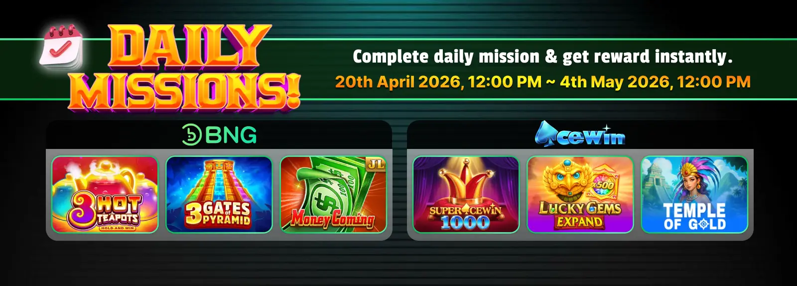 Apex Gaming Daily Missions BNG and Acewin