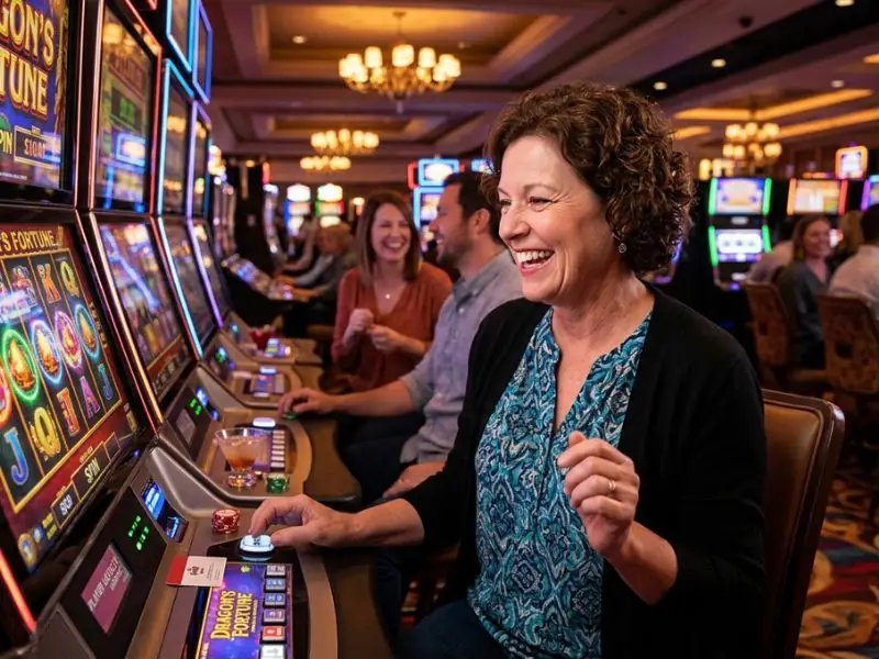 aztec treasure free slot game a happy player at the casino smiles after a lucky spin