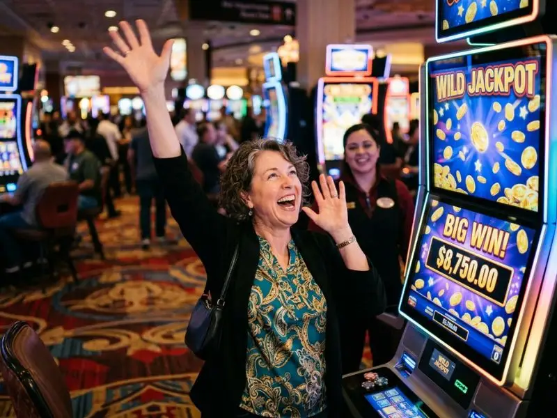 online casino free bonus happy player keeps playing at casino with smile