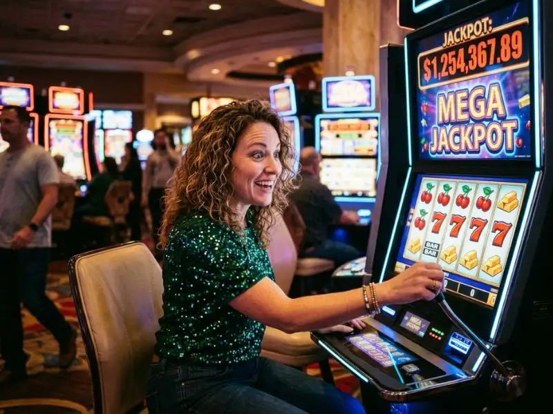 online casino free bonus happy casino player hoping for big jackpot