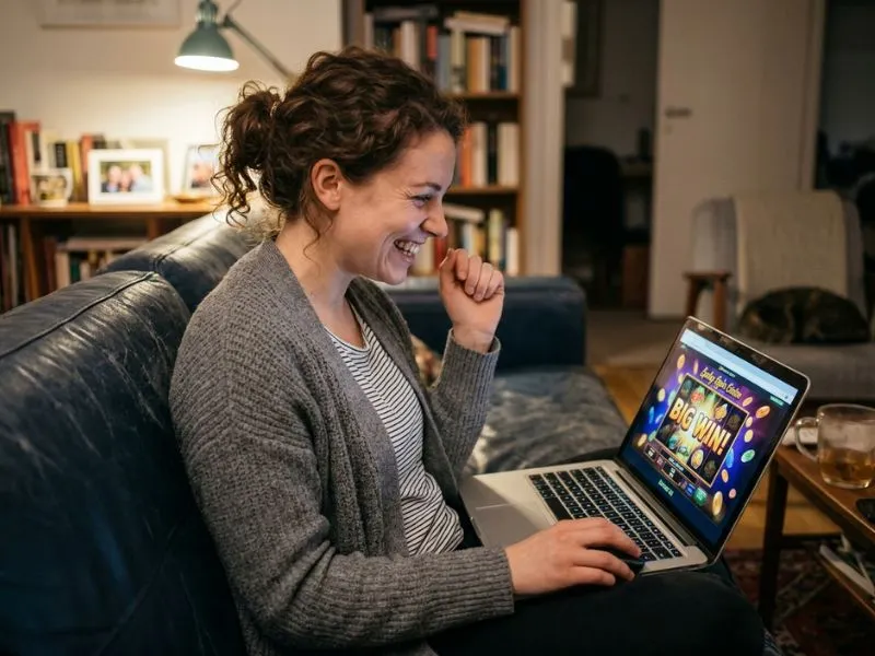 solaire online casino happy player smiling while playing