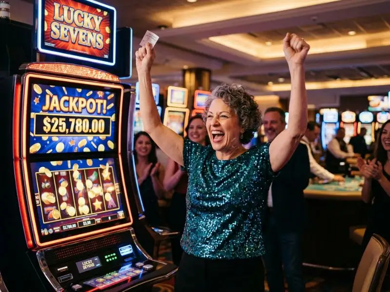 solaire online casino happy casino player celebrating surprising win