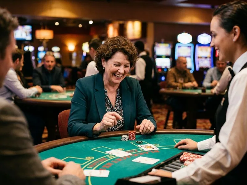 Casino player experiencing winning streak at tables and slots 747-9.com casino good luck kept following the player