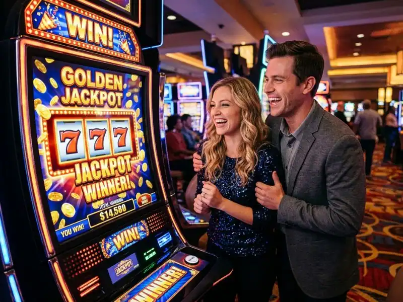 Casino Bunny players smile as flashing lights and winning symbols fill the online casino screen