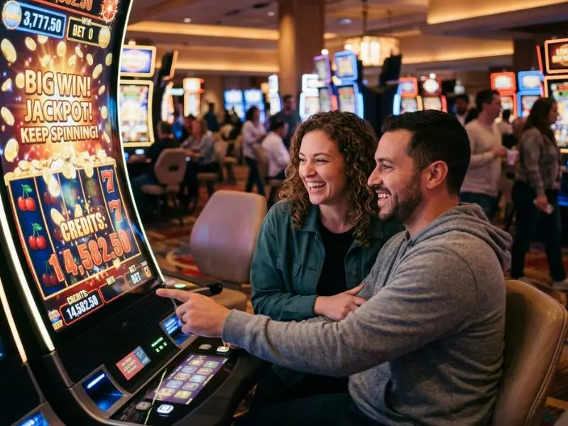Casino player at slot machines experiencing wins the theatre solaire resort & casino every spin brought a new exciting win