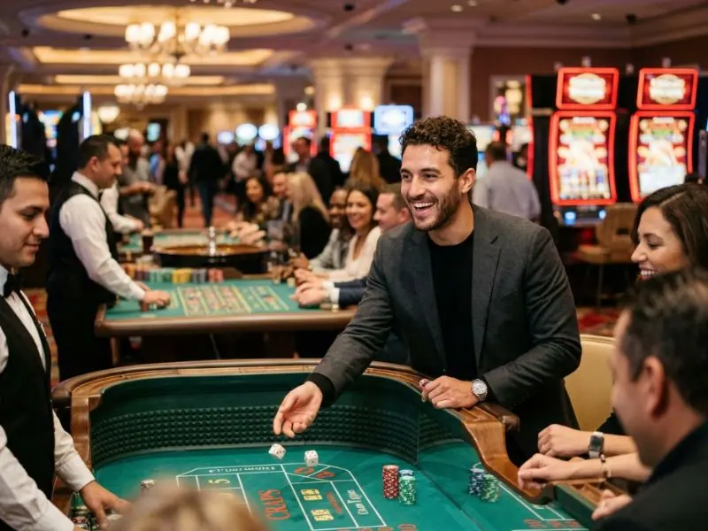 Well-dressed man celebrating a winning moment with 7game com legit online casino