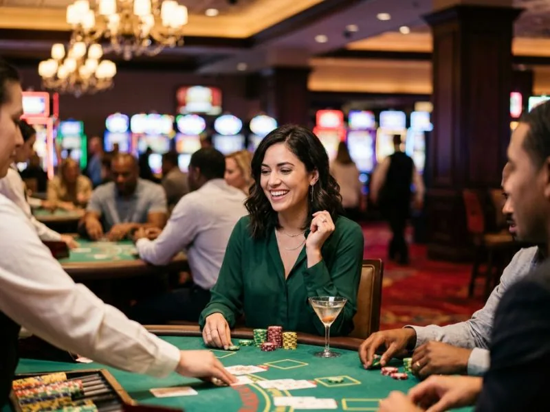 Sophisticated lady exploring modern casino attractions with aaajl online casino