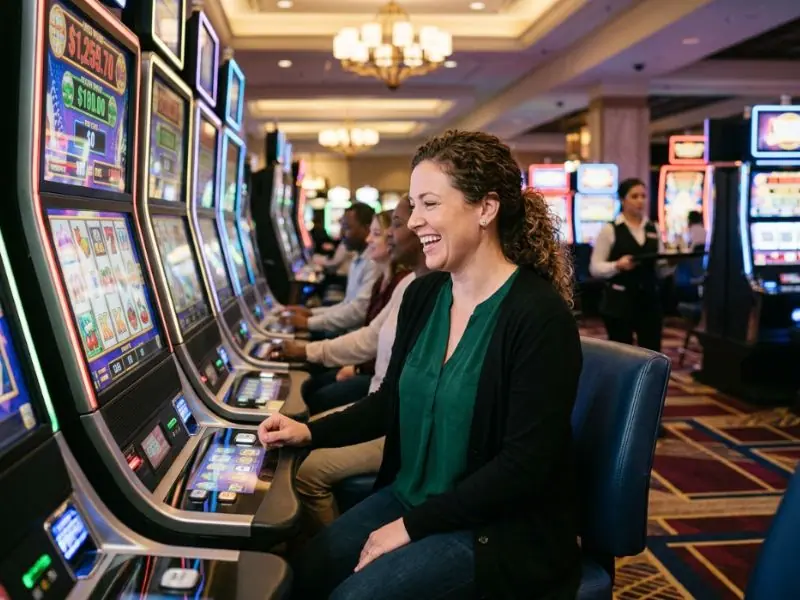 Glamorous lady enjoying vibrant casino resort atmosphere with Apex online casino