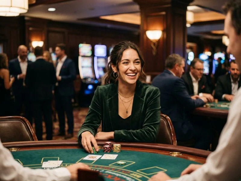 Refined woman relaxing in a luxury casino setting with Apex online casino