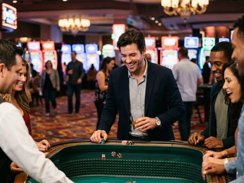 Elegant man surrounded by bright lights in ph moba online casino atmosphere