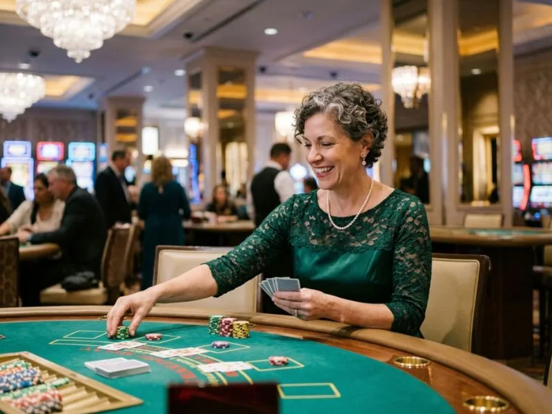 Stylish lady experiencing the glamour and excitement of an exclusive casino at phcash.com casino