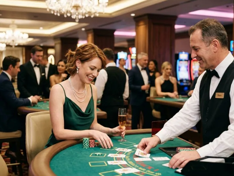Elegant woman enjoying a sophisticated evening at phsky com casino login luxury casino resort