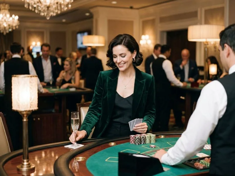 Sophisticated woman appreciating lively ambiance of a modern casino at phsky com casino login
