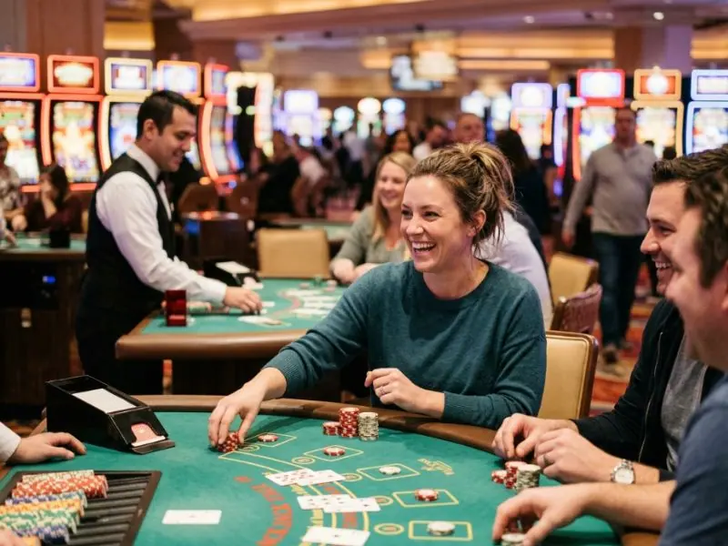 Confident woman enjoying a luxurious casino evening with Q25 online casino entertainment