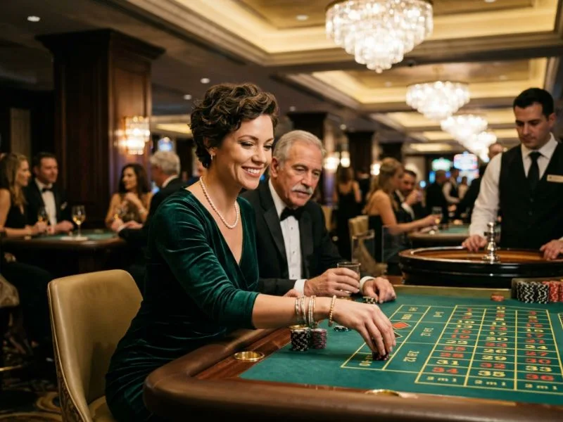 Stylish woman embracing the glamorous atmosphere of Red Casino
