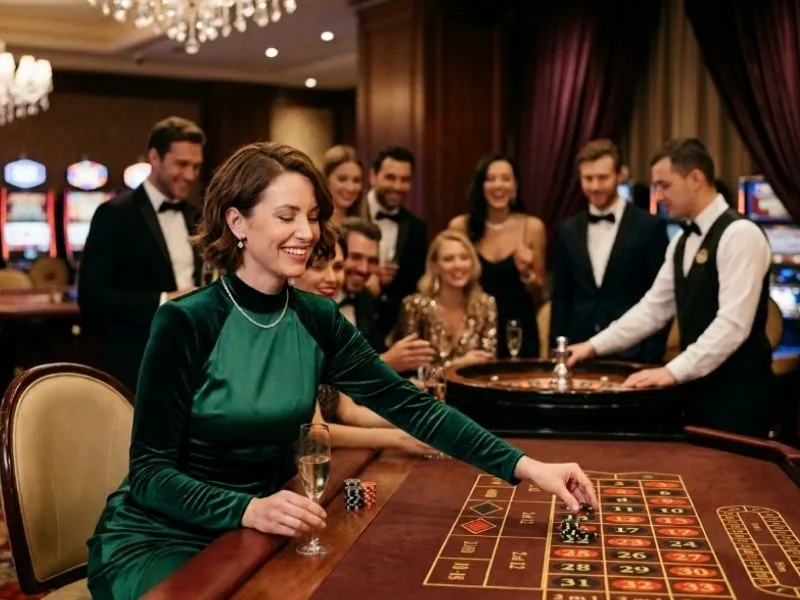 bingo bonanza philippines player smiling while enjoying the vibrant atmosphere of the casino gaming floor.