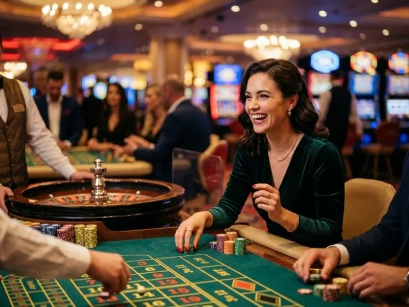 bingo patterns philippines player laughing while enjoying a fun casino gaming experience with friends.