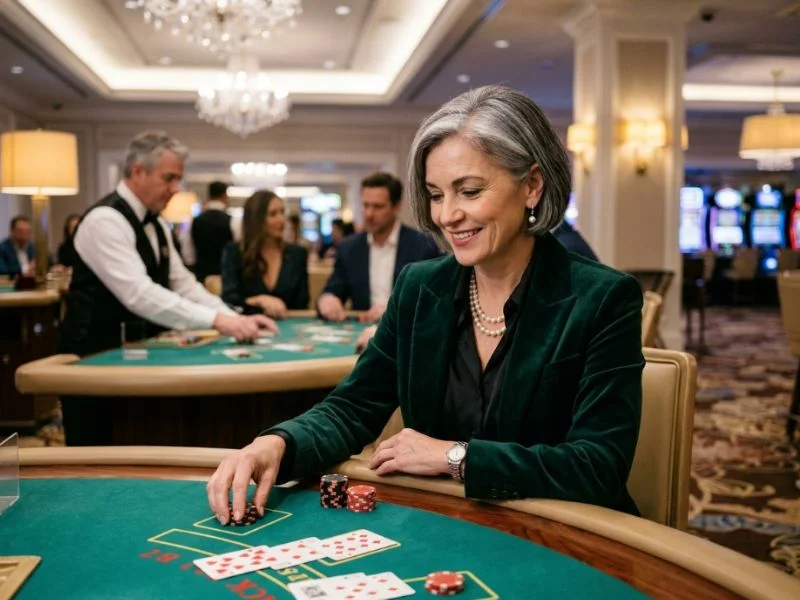 games with GCash player enjoying a memorable night in a glamorous high-end casino.