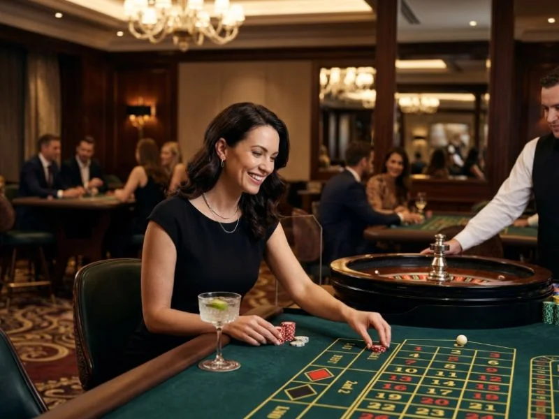 gcash games earn money player enjoying the vibrant atmosphere of a busy casino floor with confidence.