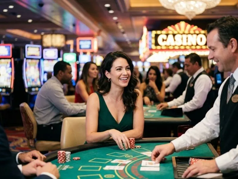 luck789 online casino login player enjoying vibrant lights and luxurious casino surroundings.
