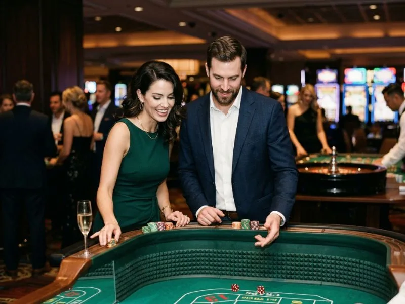 online casino Philippines GCash player surrounded by the energy and glamour of a casino floor.