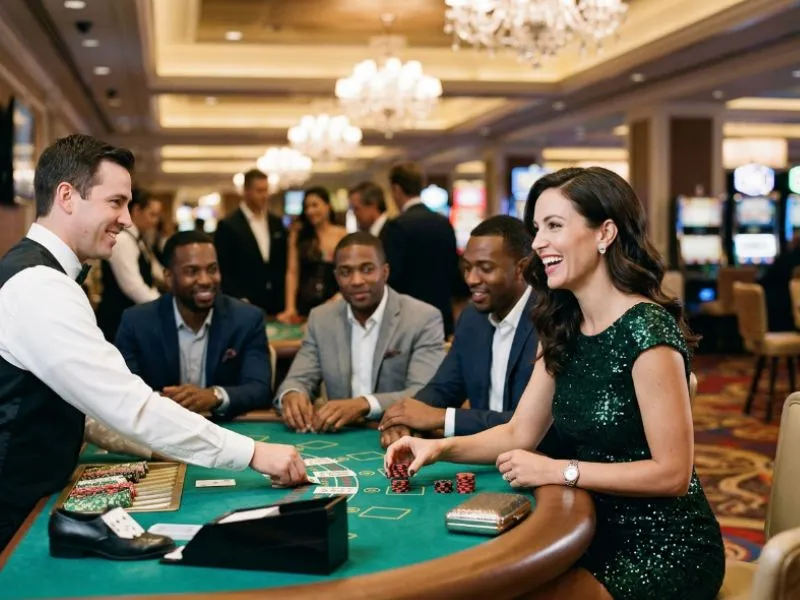 PAGCOR online casino GCash player enjoying the glittering ambiance of an elegant casino.