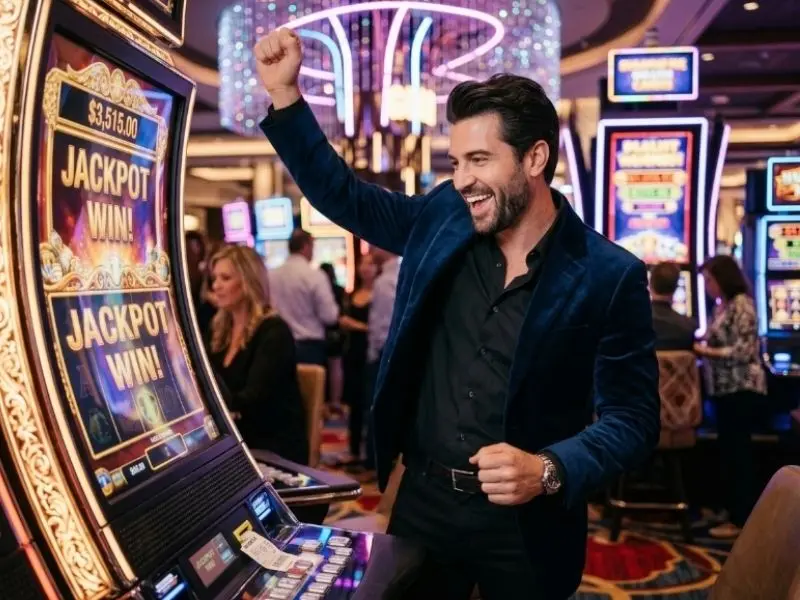 pagtaya online player enjoying a lively and colorful casino environment with a cheerful smile.