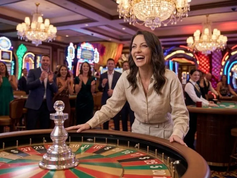 ph city online casino visitor enjoying a night of premium casino entertainment with a cheerful smile.