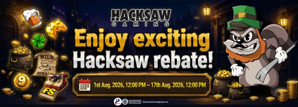 ApexGaming Promotions – Hacksaw Gaming rebate event from August 1–17, 2026 featuring cashback rewards on Hacksaw Gaming slot titles.