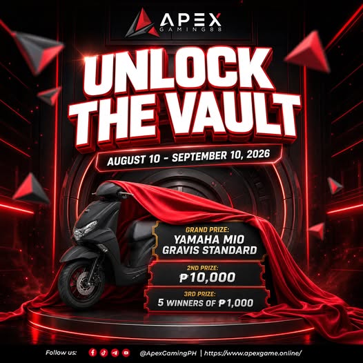 ApexGaming88 Unlock The Vault promo, August 10 - September 10, 2026