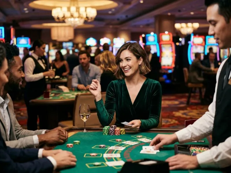 Confident woman using AAVIP88 com login register on a modern online casino platform.