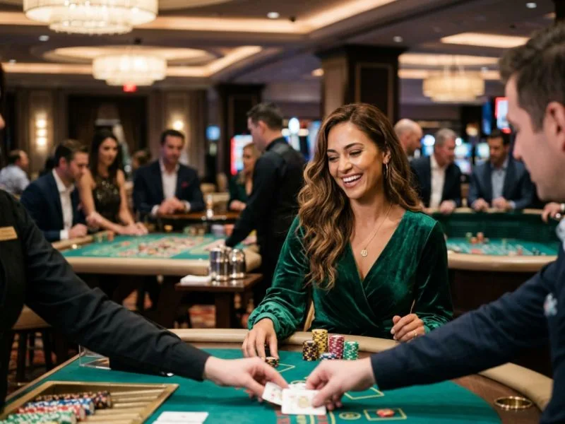Confident woman playing popular slot games on an online casino licence platform.
