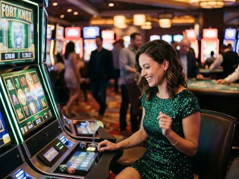 Woman playing on PH444 Online with calm focus and calculated moves at the casino table.