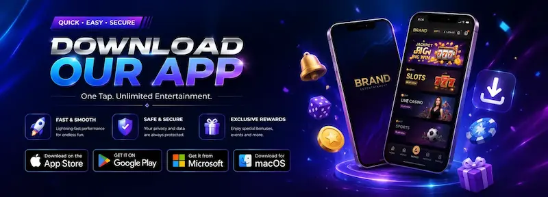 ApexGaming Promotions banner featuring a mobile app download with fast access, secure gameplay, exclusive rewards, and smartphone devices
